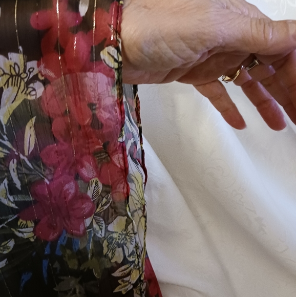 Kimono Black Pink Gold Floral Sheer Fringe Cardigan One Size - Picture 9 of 10